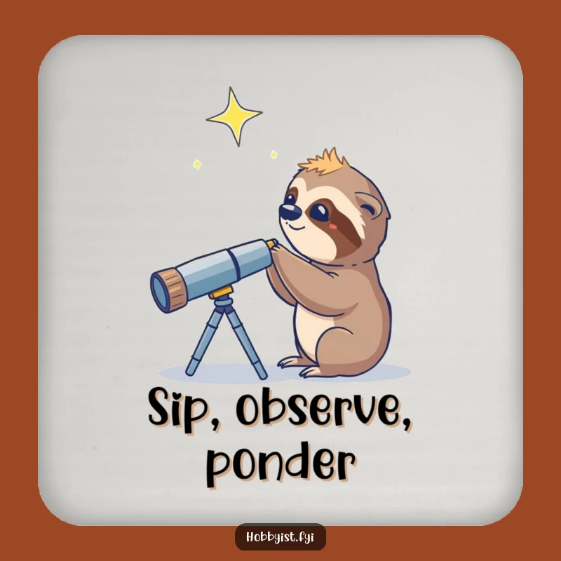 Funny Sloth Telescope Star Coaster: Hilarious Gift for Celestial Homes