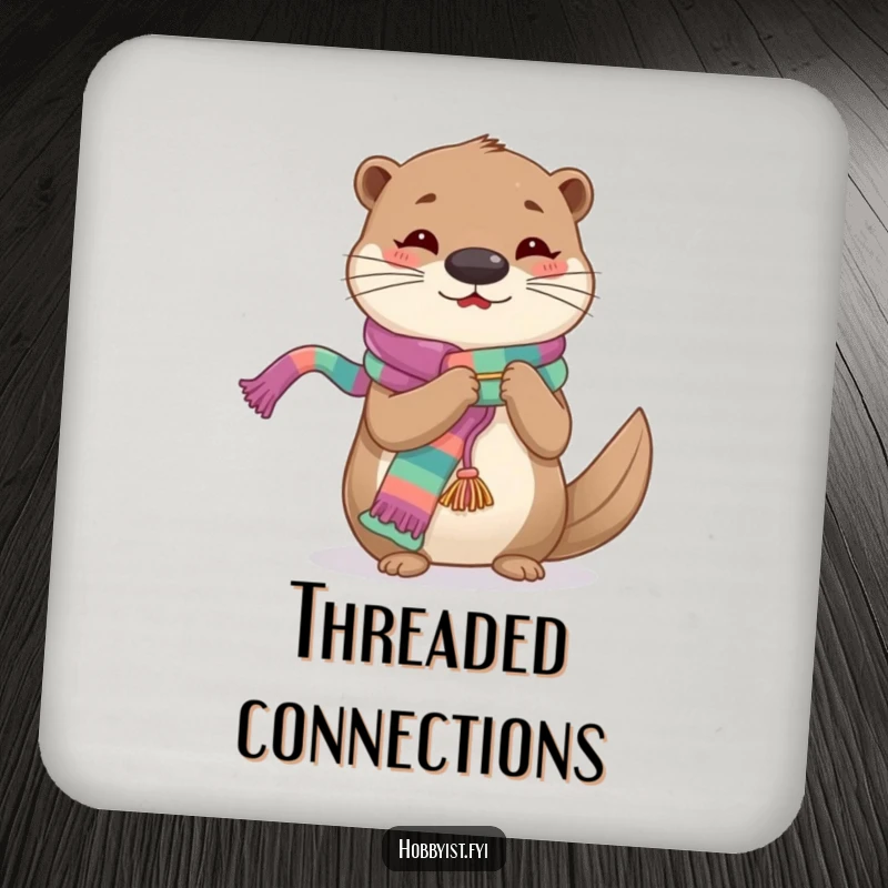 Funny Knitting Otter Coasters, featuring a cheerful otter intently knitting a long, colorful scarf, protecting furniture.
