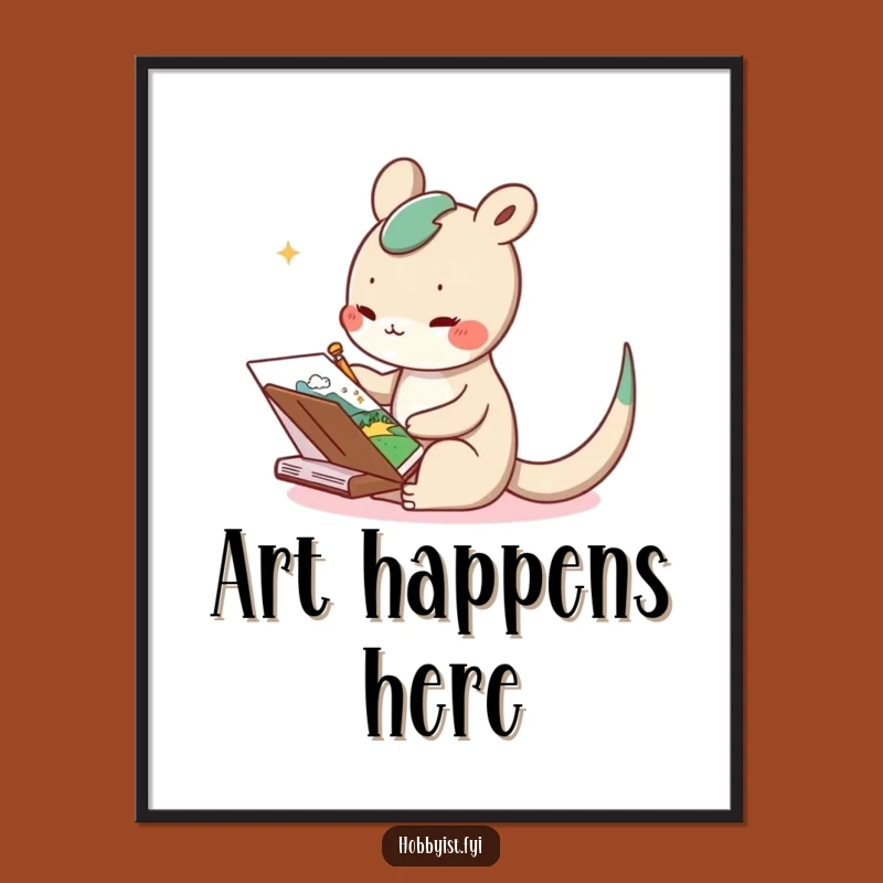 Funny Whimsical Art Poster: Delighted Creature Sketching Landscapes, Perfect Wall Decor Gift