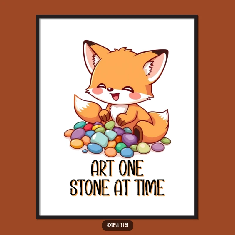 Funny Fox Pebble Mosaic Poster: Charming Wall Art for Creative Spaces, Perfect Gift!