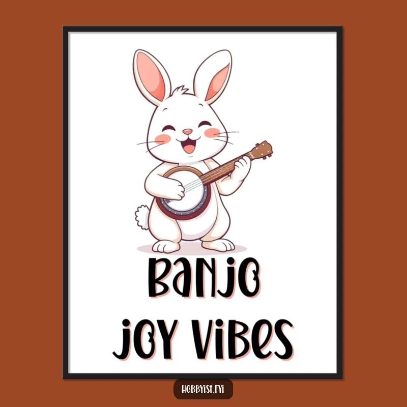 Funny Bunny Banjo Poster: Enthusiastic Musical Art for Your Wall