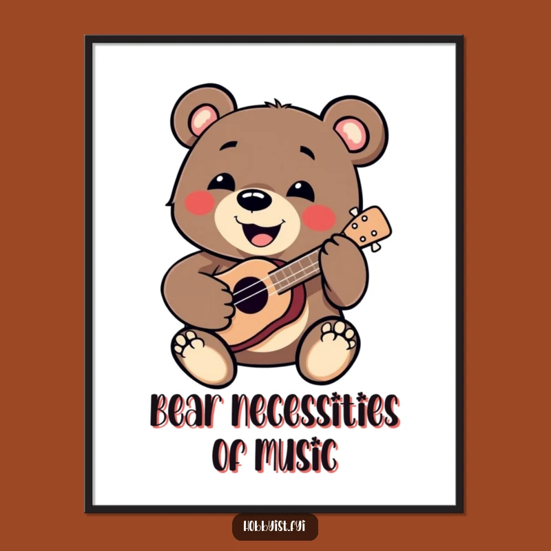 Funny Bear Ukulele Jam Session Poster: Adorable Wall Art for Music Lovers, Great Gift!