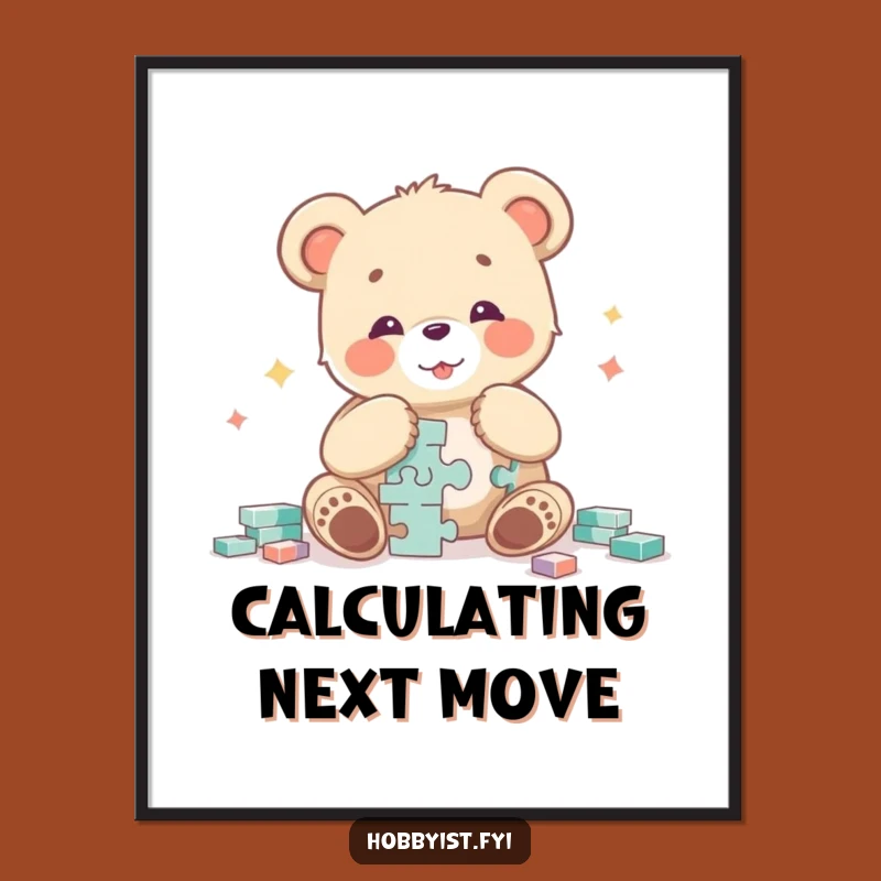 Funny Bear Cub Puzzle Master Wall Art - Charming Character Decor Poster