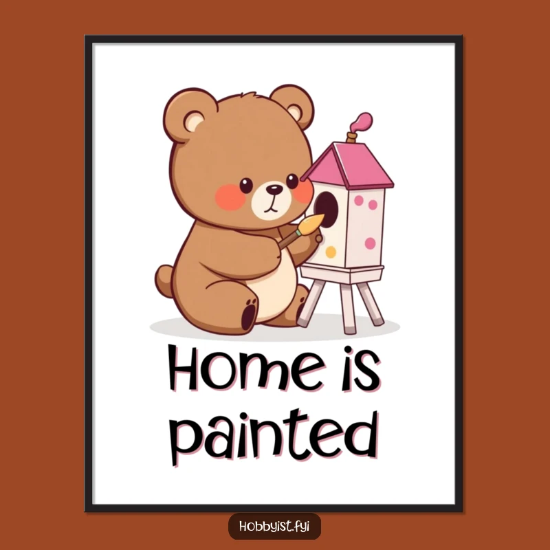 Funny Bear Painting Poster: Charming Birdhouse Art for Your Walls!