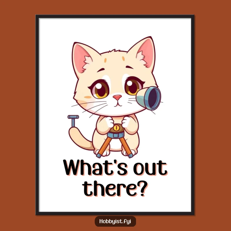 Funny Cat Telescope Poster: Curious Kitty Art for Space Lovers, Perfect Decor Gift