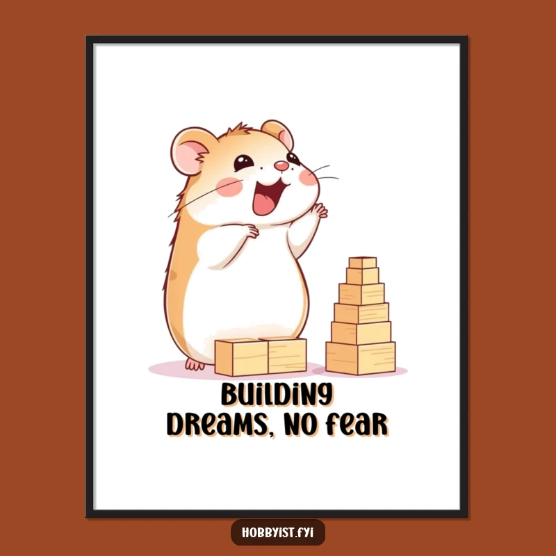 Funny Hamster Block Tower Poster: Whimsical Wall Art for Builders, Perfect Gift!
