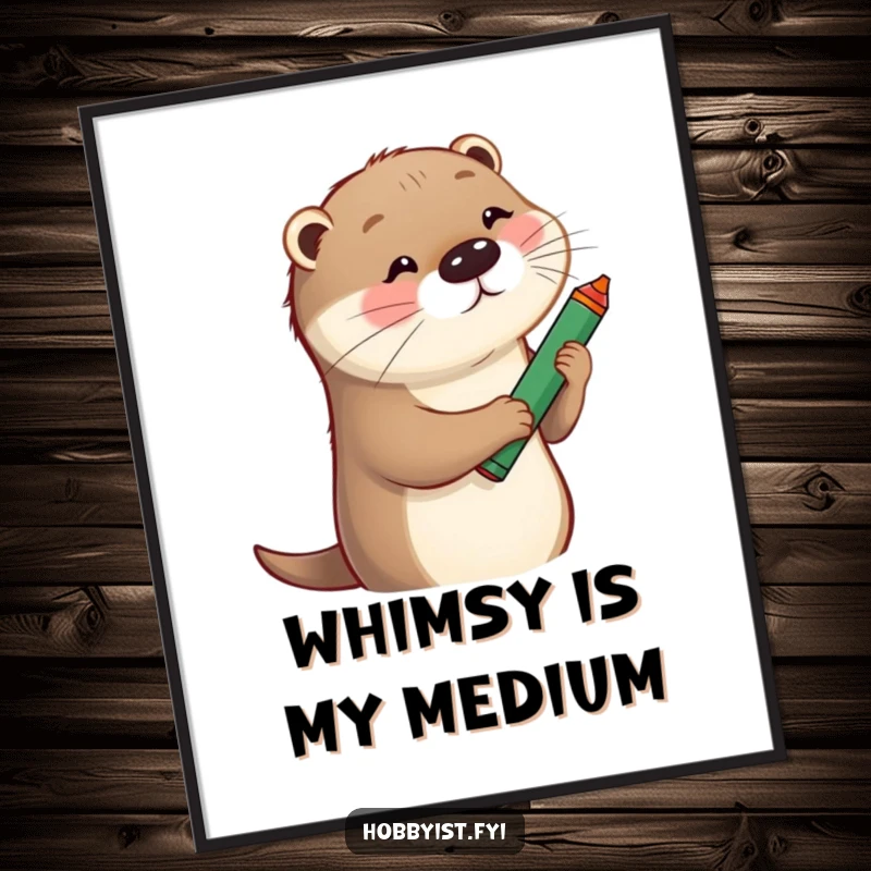 Funny Poster featuring a playful otter sketching a whimsical portrait with a large crayon, adding quirky charm to walls.