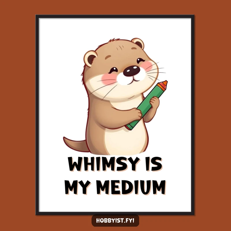 Funny Otter Sketching Poster: Playful Otter Art Decor, Whimsical Portrait Print, Wall Art Gift