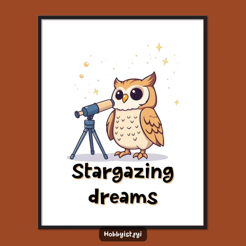 Funny Owl Telescope Poster - Proud Celestial Wall Art Gift
