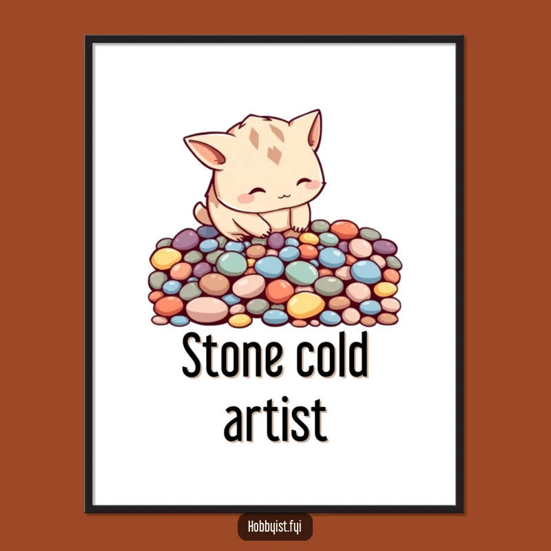 Funny Pebble Arranger Creature Poster - Mindful Art Wall Decor Gift