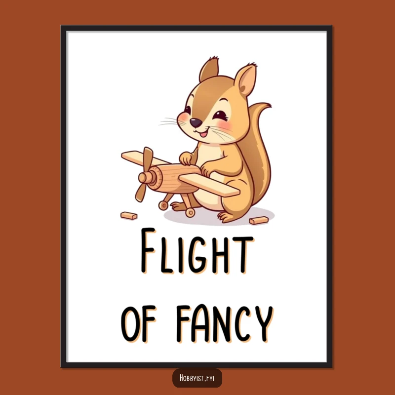 Funny Squirrel Pilot Poster: Happy Squirrel's Model Plane Art, Wall Decor Gift