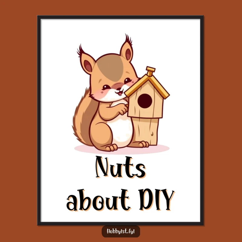 Funny Squirrel Whittling Poster - Hilarious Art for Your Workshop or Home