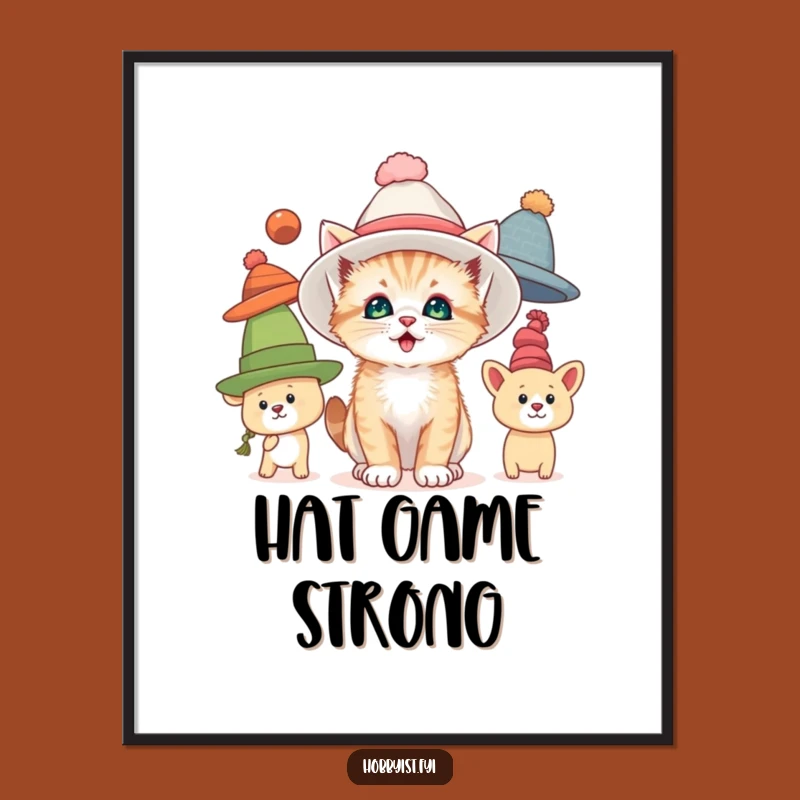 Funny Kitten Hat Poster: Whimsical Cat Art for Playful Spaces