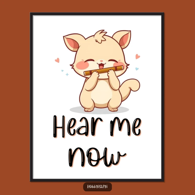 Funny Flute Playing Creature Poster: Whimsical Wall Art for Music Rooms!