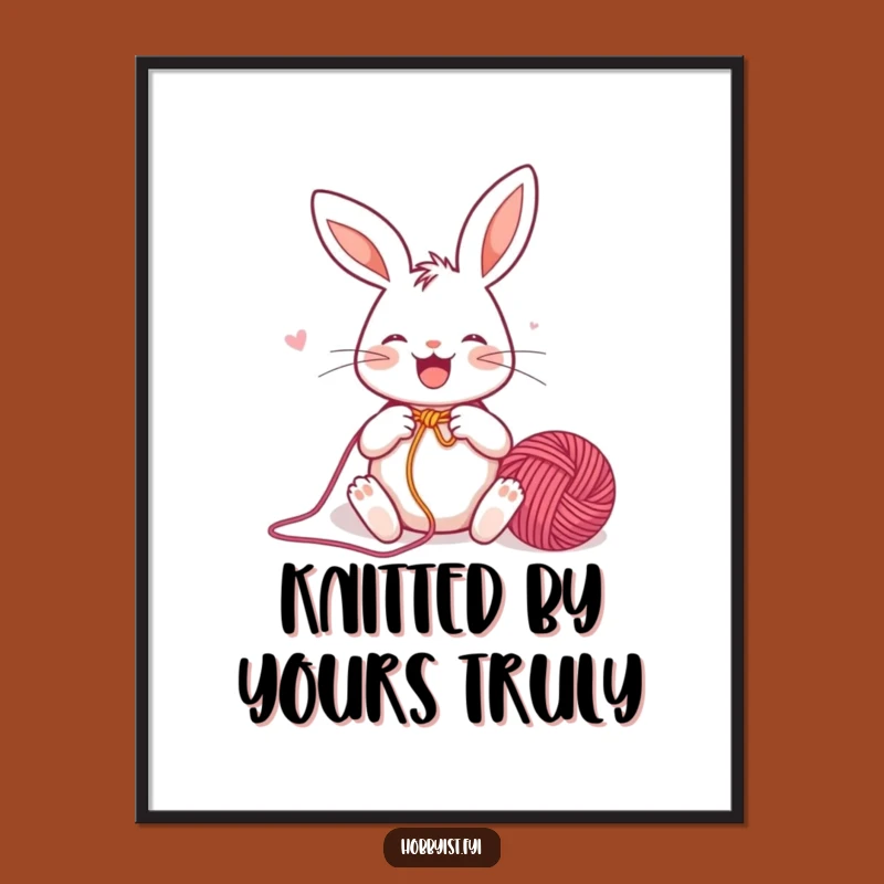 Funny Rabbit Knitter Poster: Joyful Bunny Knitting Art, Wall Decor Gift