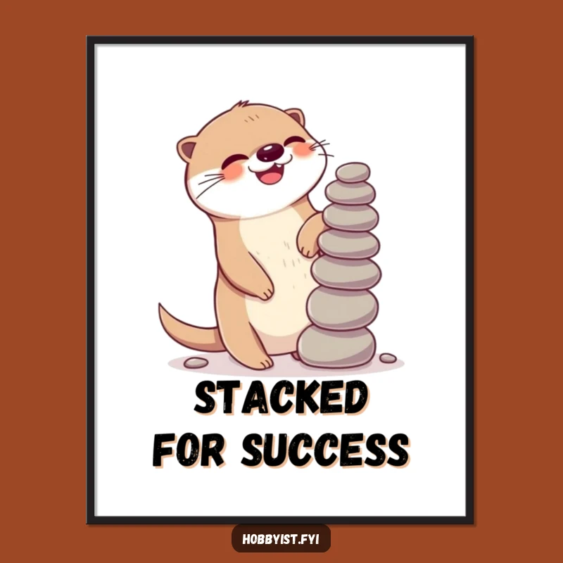 Funny Kawaii Otter Poster: Giggling Balance Art, Playful Decor Gift