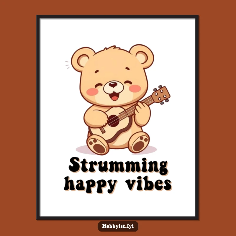 Funny Bear Cub Playing Ukulele Poster - Adorable Wall Art for Music Lovers