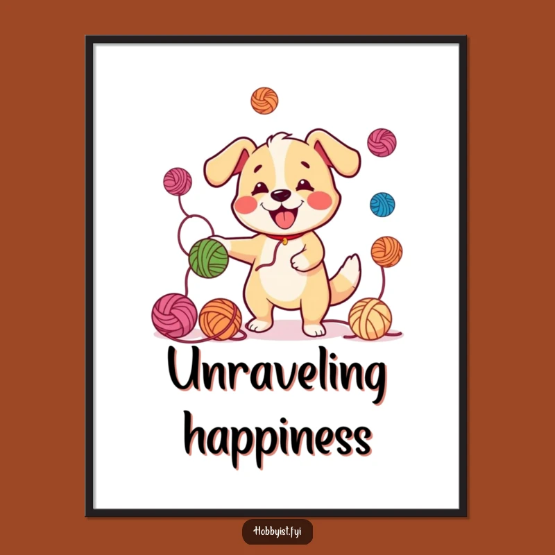 Funny Juggling Dog Yarn Poster: Add Whimsy to Your Walls