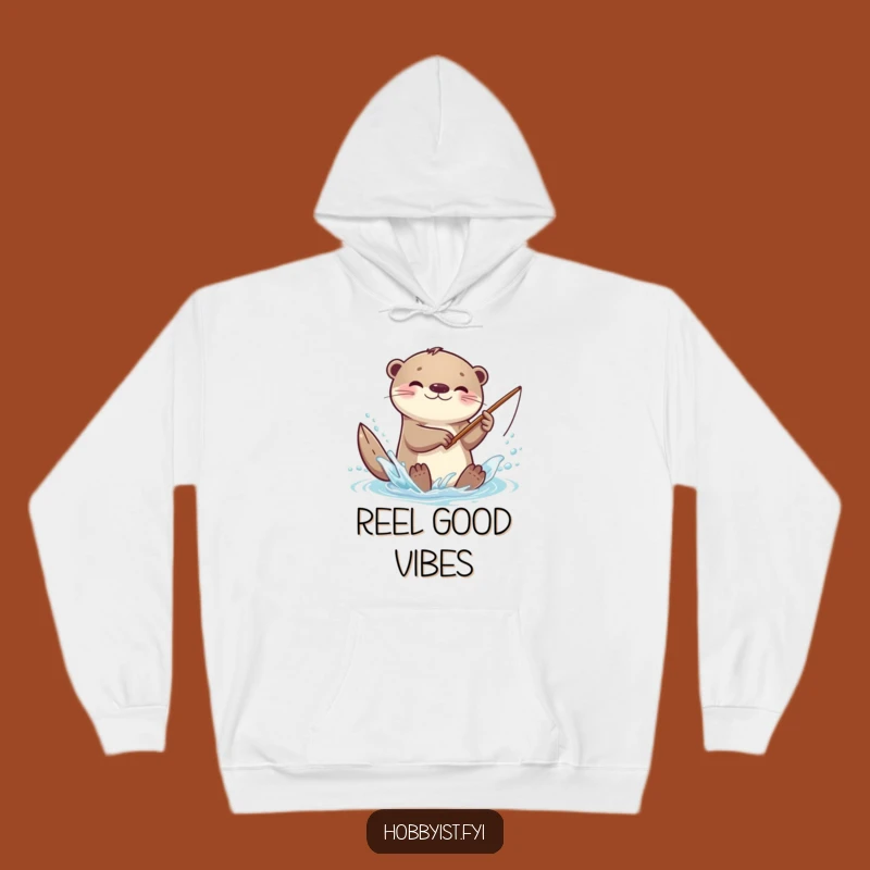 Cozy Funny Kawaii Otter Hoodie: Playful Splash, Tiny Rod, Warm Gift