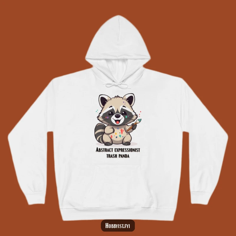 Cozy Funny Raccoon Hoodie - Delighted Painter Critter, Warm Art Lover Gift, Splattered Fun