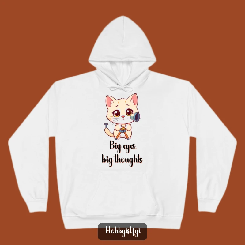 Funny Cat Telescope Hoodie: Cozy Kitty Exploring the Universe, Awesome Gift