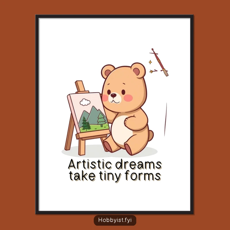 Free Printable Wall Art: Funny Bear Painting Miniature Art for Quirky Home Decor