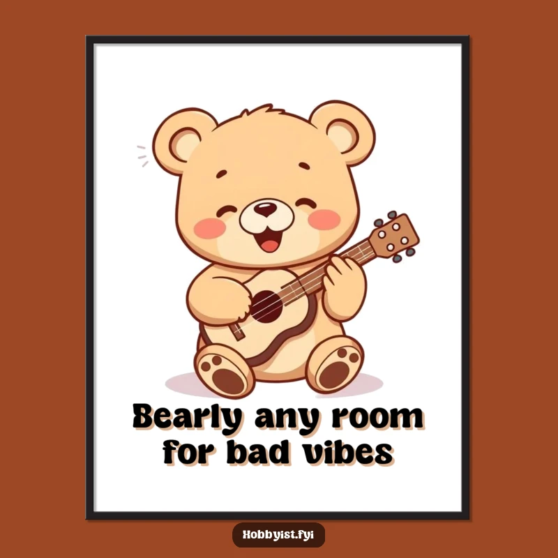 Free Printable Bear Cub Ukulele Wall Art - Funny Downloadable Decor Gift