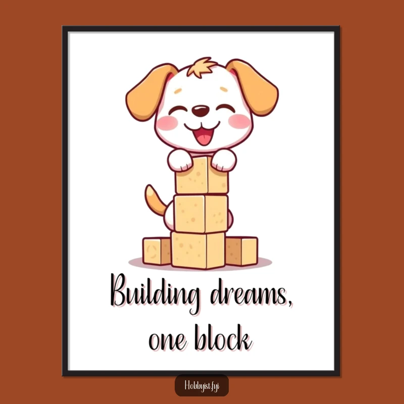 Free Printable Wall Art: Funny Dog, Block Tower, Whimsical DIY Decor