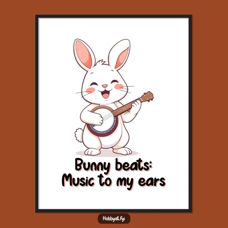 Free Printable Bunny Banjo Wall Art: Funny Animal Decor, Downloadable Music Gift