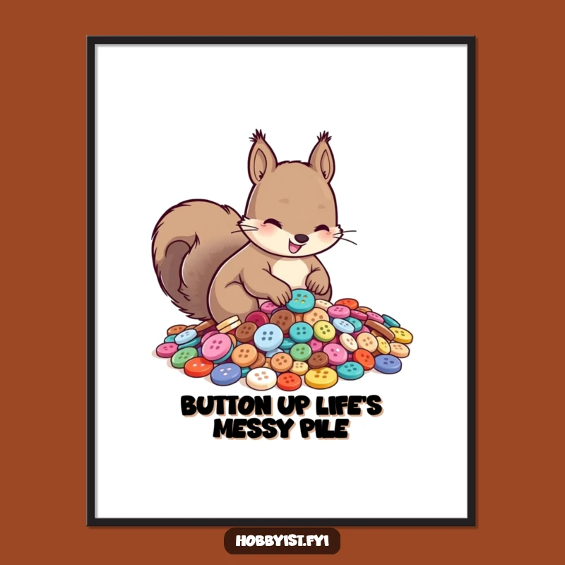 Free Printable Wall Art: Funny Squirrel Button Collector, Quirky Downloadable Decor