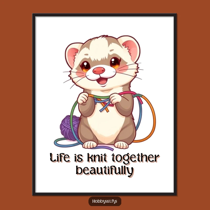 Free Printable Ferret Yarn Wall Art - Creative & Funny Downloadable Decor Gift