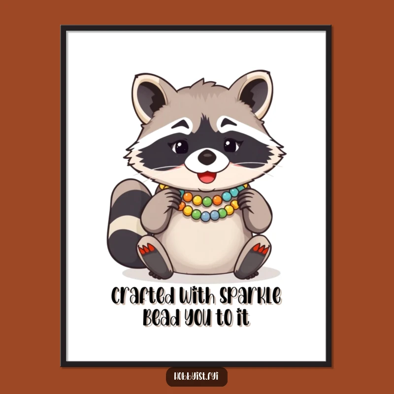 Free Printable Wall Art - Funny Giggling Raccoon Arranging Beads, Downloadable Decor