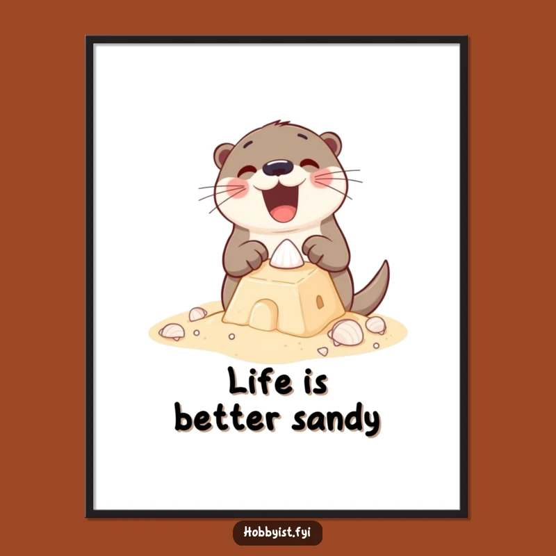 Free Printable Wall Art: Funny Otter Sandcastle Builder for Beachy Home Decor