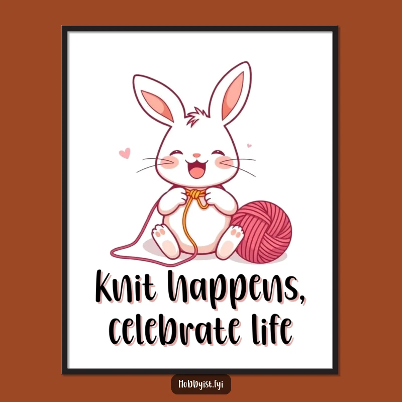 Free Printable Wall Art: Funny Rabbit Knitting Cozy Scene for Whimsical Decor