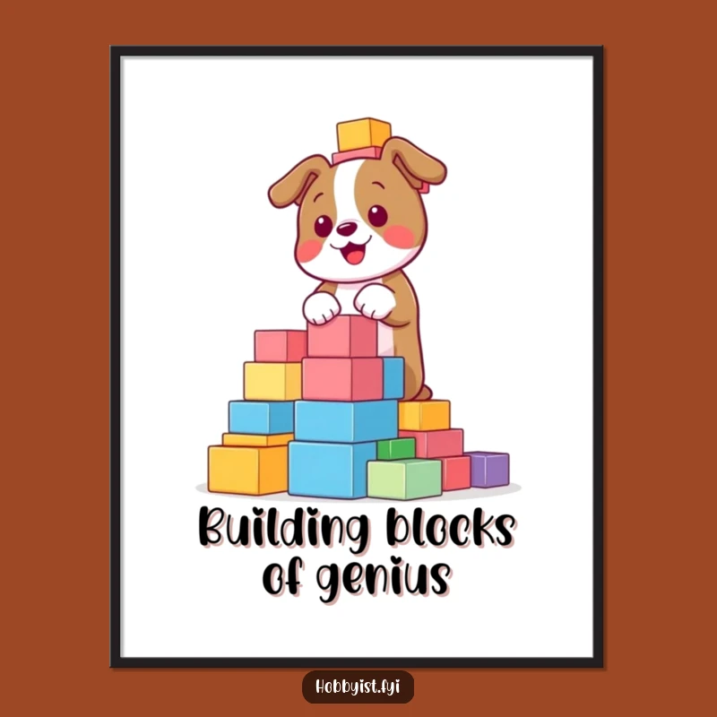 Free Printable Wall Art: Playful Dog Block Tower Decor, DIY Downloadable Poster!