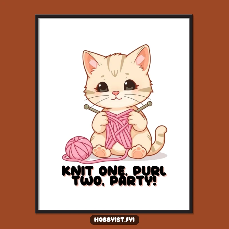 Funny Free Printable Cat Wall Art - DIY Downloadable Decor for Knitting Enthusiasts