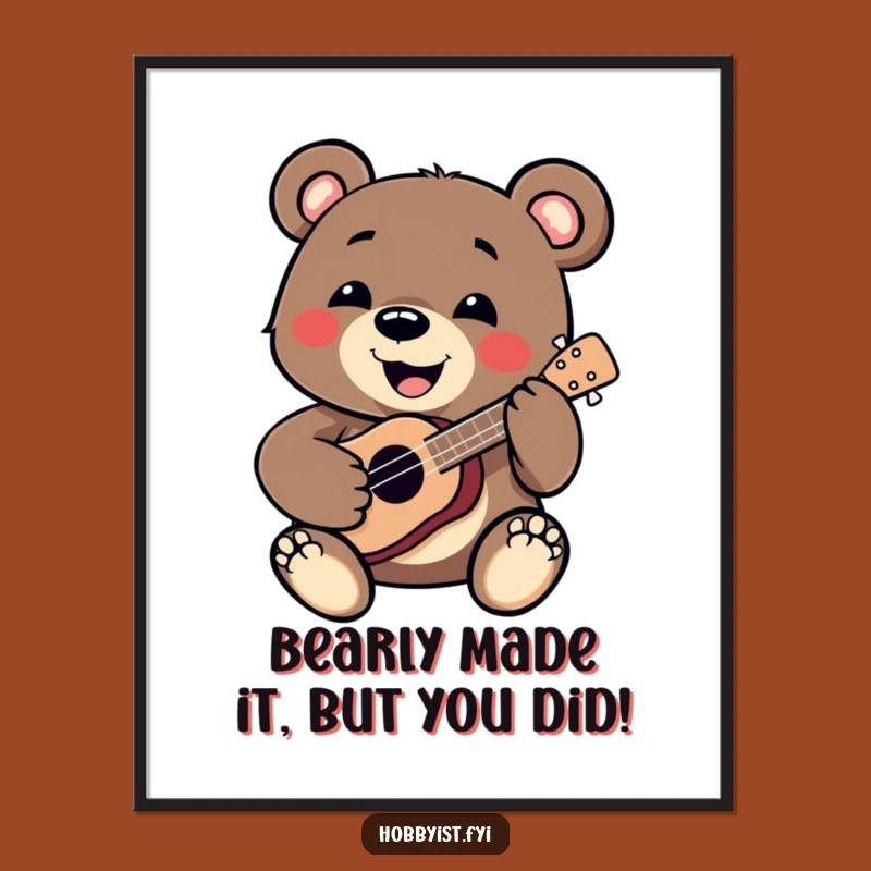Funny Free Printable Wall Art: Bear Playing Ukulele, Downloadable Home Decor