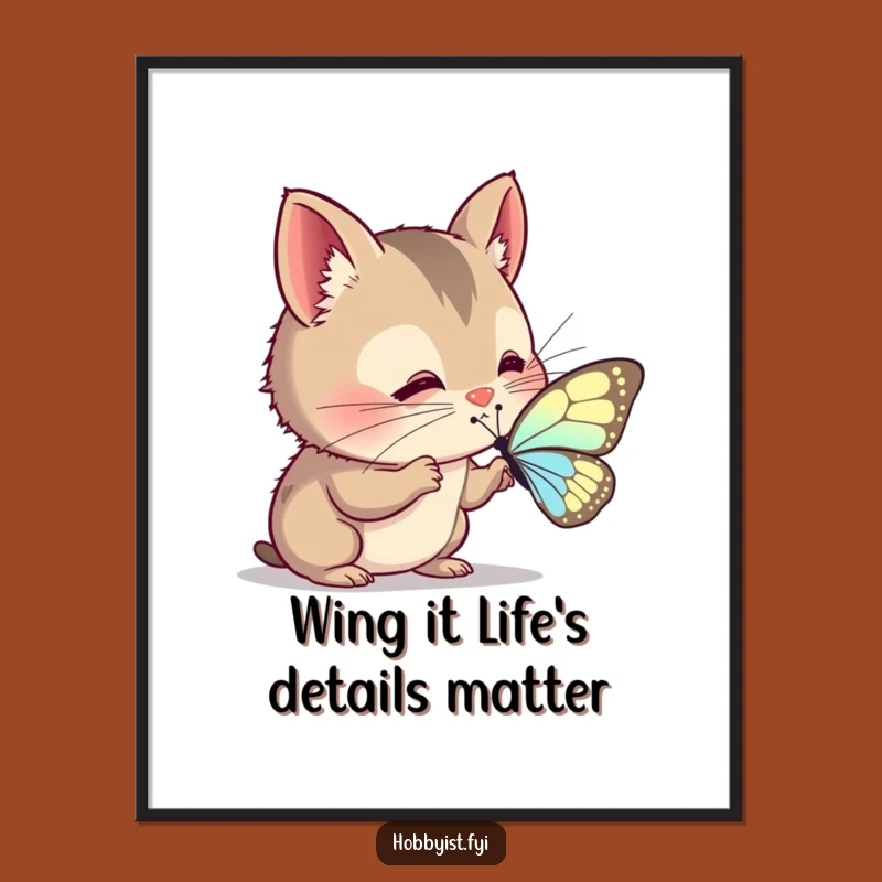 Funny Free Printable Wall Art: Curious Creature & Butterfly - Nature Art Downloadable