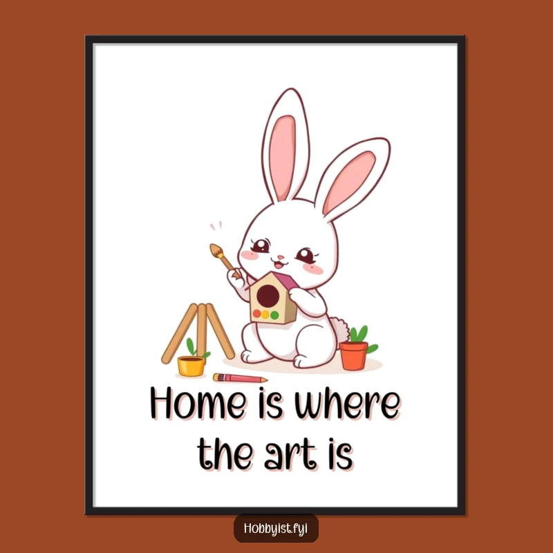Free Printable Wall Art: Kawaii Bunny's Birdhouse Masterpiece, Funny Downloadable Decor