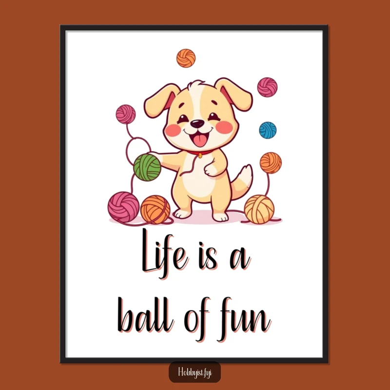 Free Printable Wall Art: Juggling Dog Yarn - Whimsical Downloadable Decor
