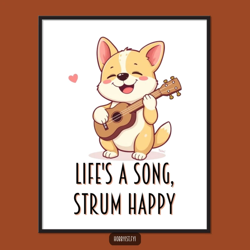 Free Printable Wall Art: Giggling Ukulele Dog Decor, Downloadable Funny DIY Gift