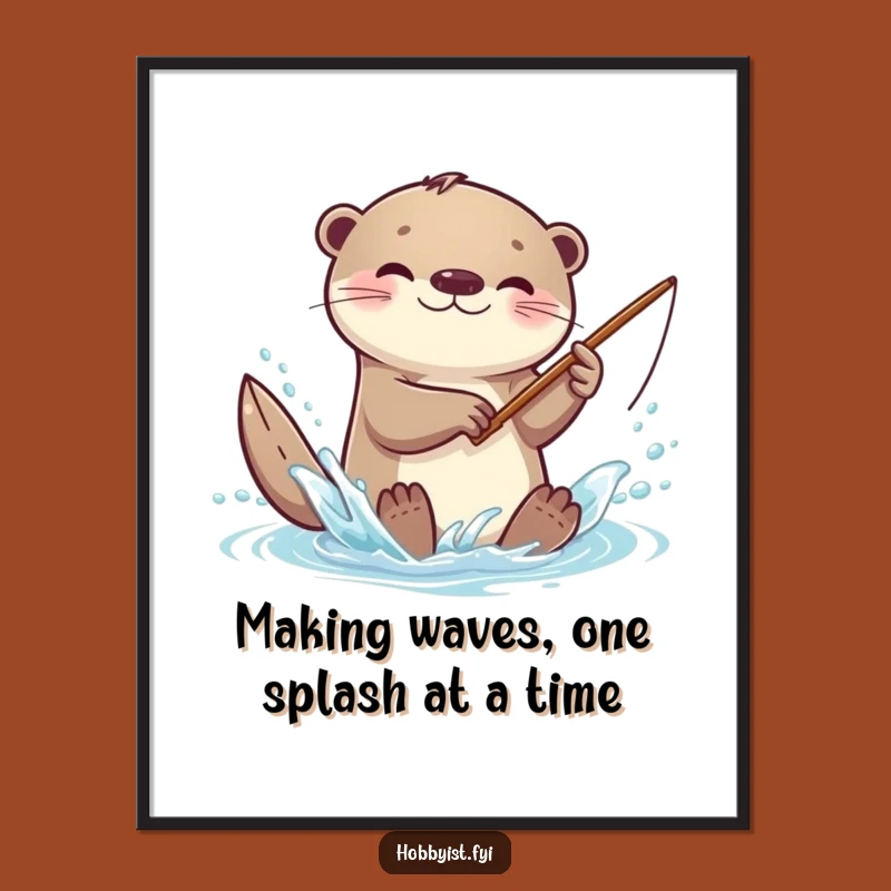 Funny Free Printable Otter Wall Art: Kawaii Fishing Home Decor Download