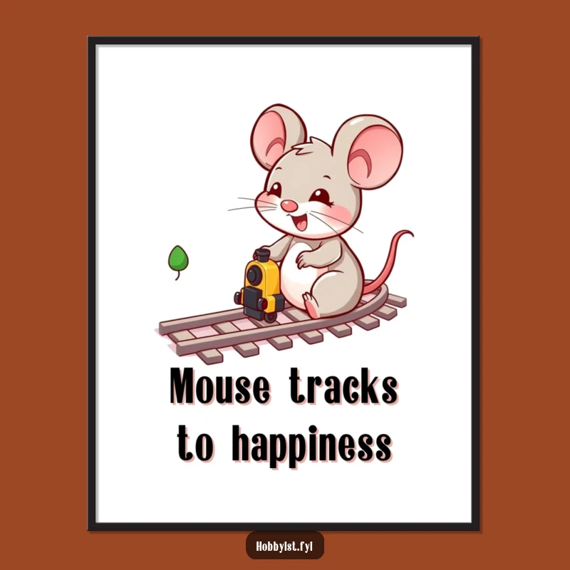 Free Printable Wall Art: Cheerful Mouse Train Engineer Funny Downloadable Decor