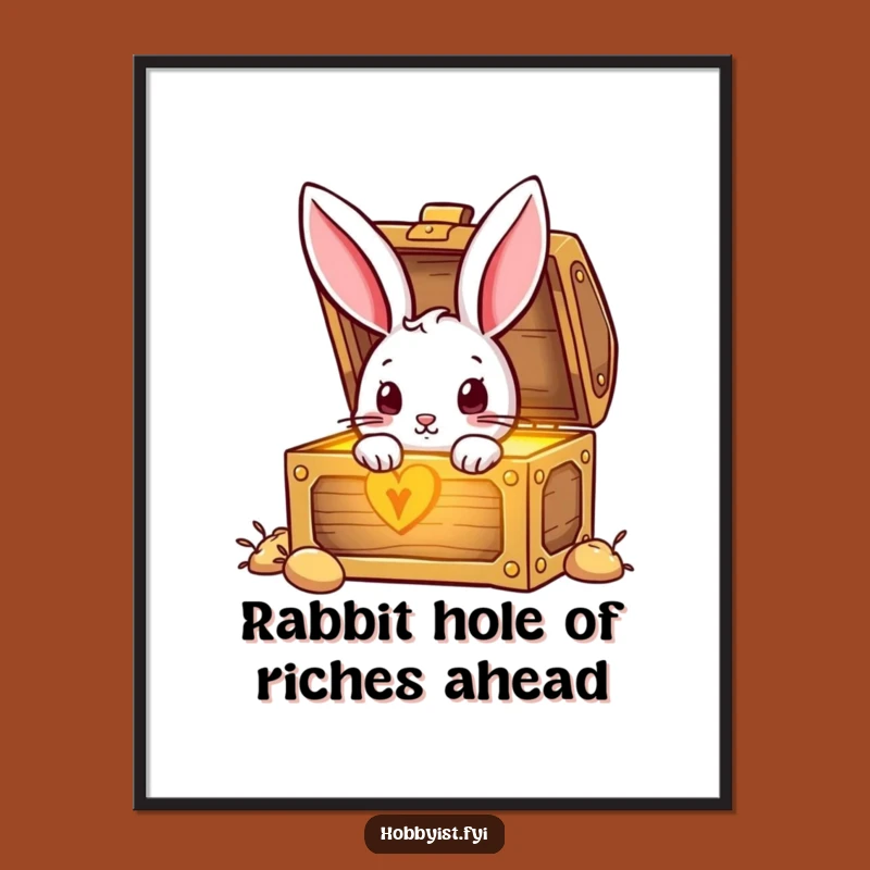 Free Printable Wall Art: Curious Rabbit Treasure Chest - Funny Downloadable Decor