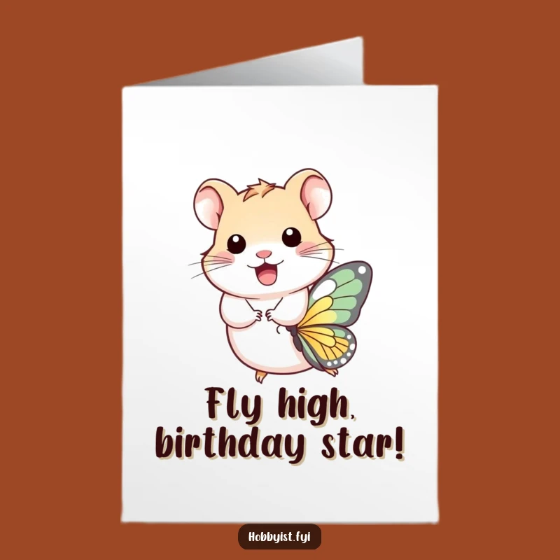 Free Printable Hamster Butterfly Birthday Card - Funny Downloadable Gift for Kids