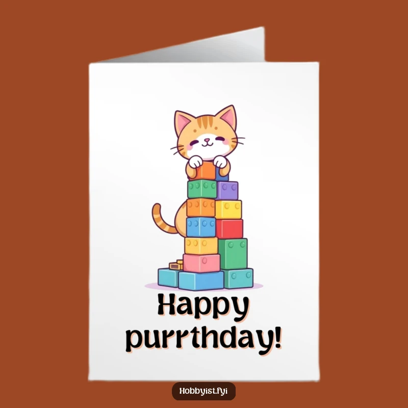 Free Printable Birthday Card: Cat Building Blocks - Playful Downloadable Gift