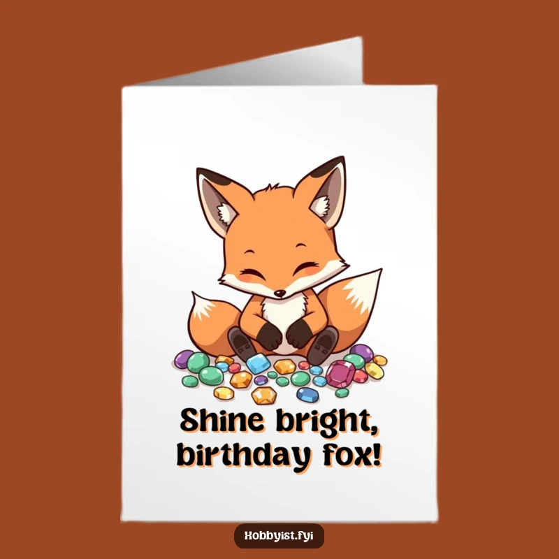 Free Printable Birthday Card: Fox Gem Collector Downloadable Gift