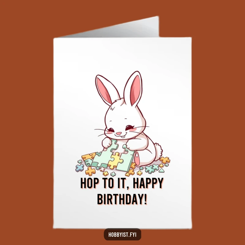 Free Printable Birthday Card: Puzzle Rabbit, Intense Focus, Funny Downloadable Gift