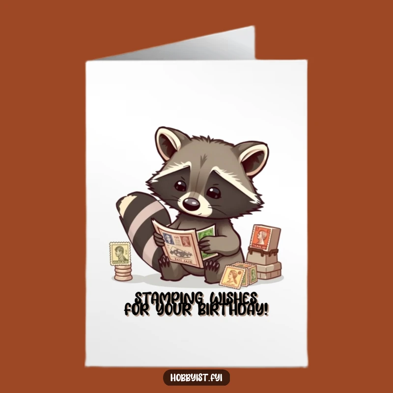 Free Printable Birthday Raccoon Stamp Card - Curious & Funny Downloadable Gift