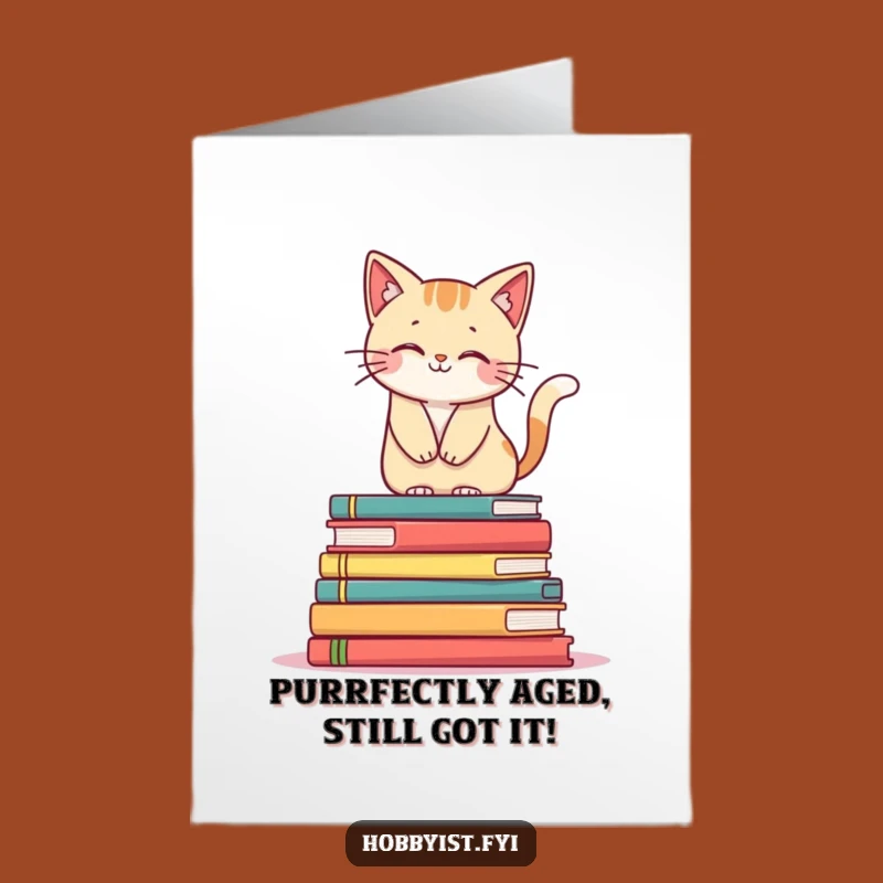 Free Printable Funny Cat Birthday Card - Hilarious Art Book Balance Downloadable Gift